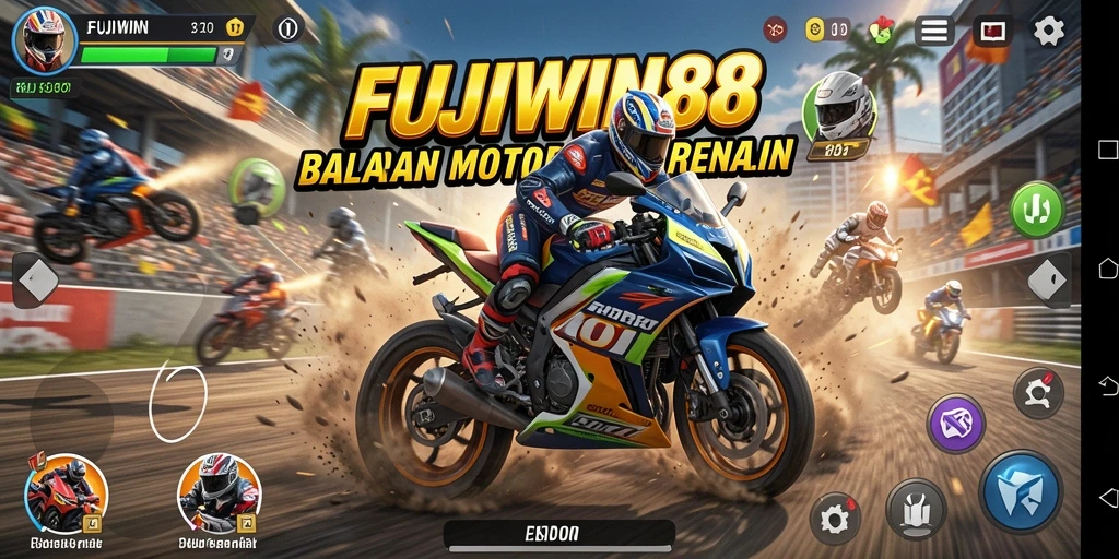 Screenshot dari gameplay seru di FUJIWIN88 yang menampilkan balapan motor.