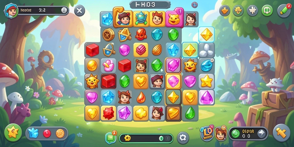 Tampilan gameplay H03 dengan permata warna-warni yang mencolok.