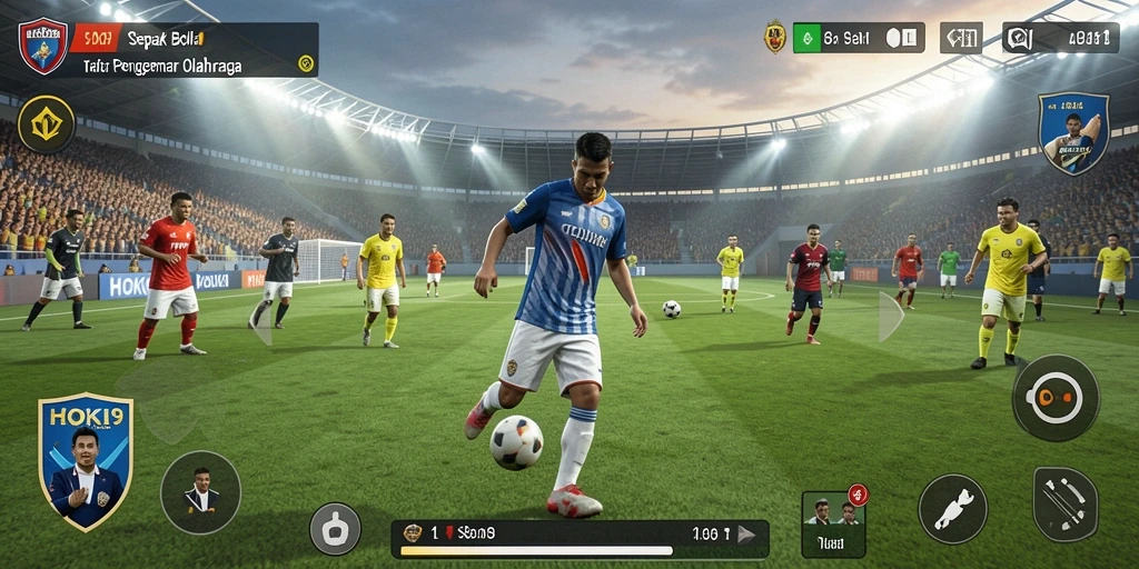 Tampilan gameplay menegangkan di HOKI9 dengan aksi sepak bola yang nyata.