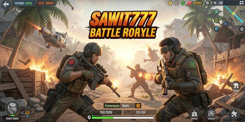 Tampilan utama gameplay SAWIT777 yang mendebarkan di arena Battle Royale.