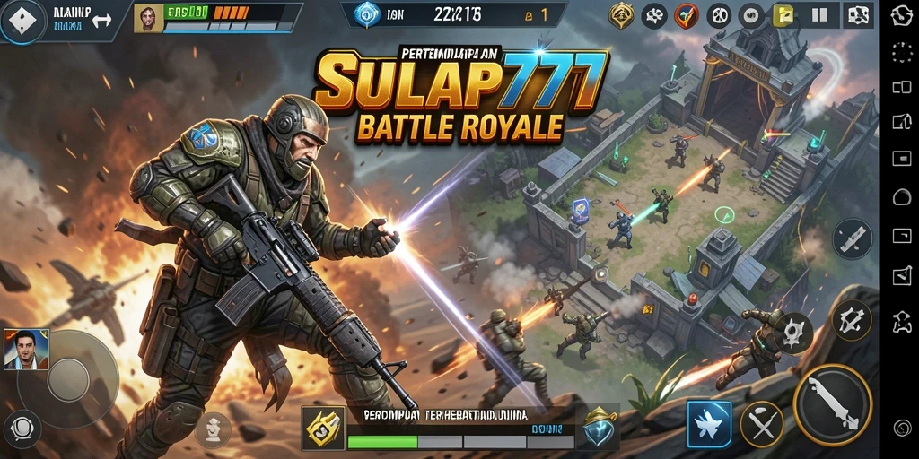 Tampilan aksi seru dalam permainan Battle Royale SULAP777.