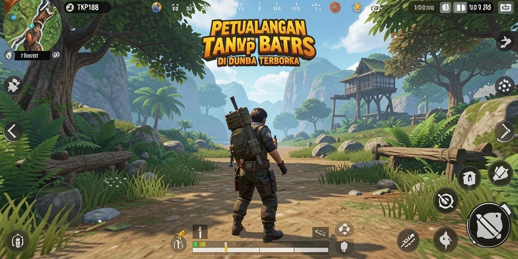 Screenshot gameplay TKP188 menampilkan eksplorasi dunia yang luas dan interaksi karakter.